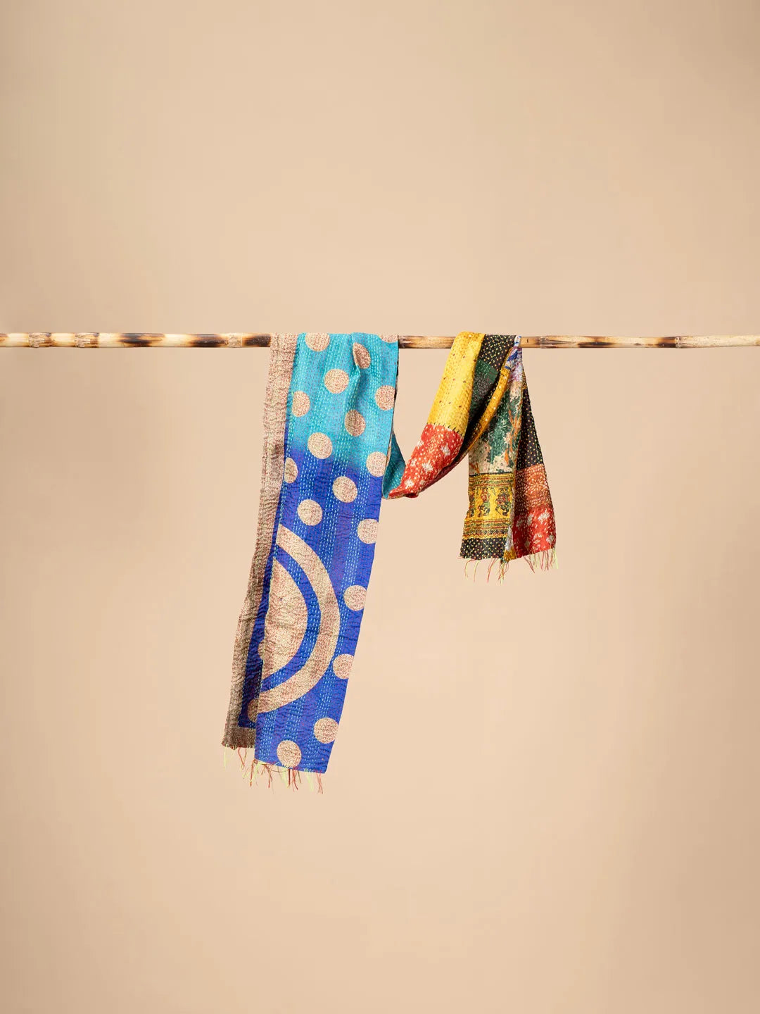 Multicoloured Reversible Patchwork Silk Stole - view 3