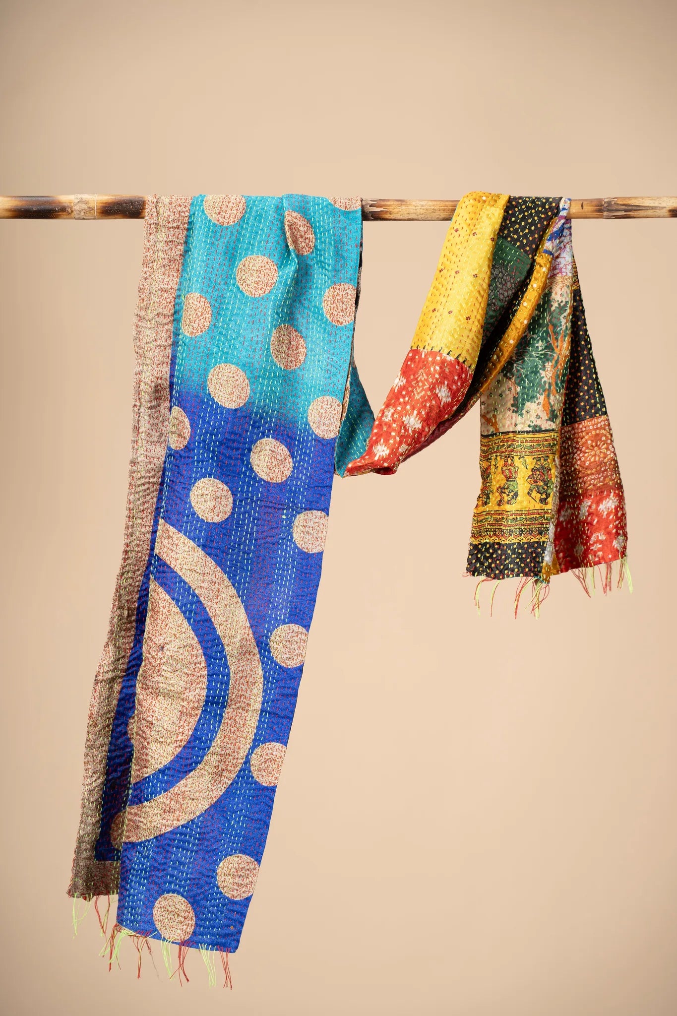 Multicoloured Reversible Patchwork Silk Stole