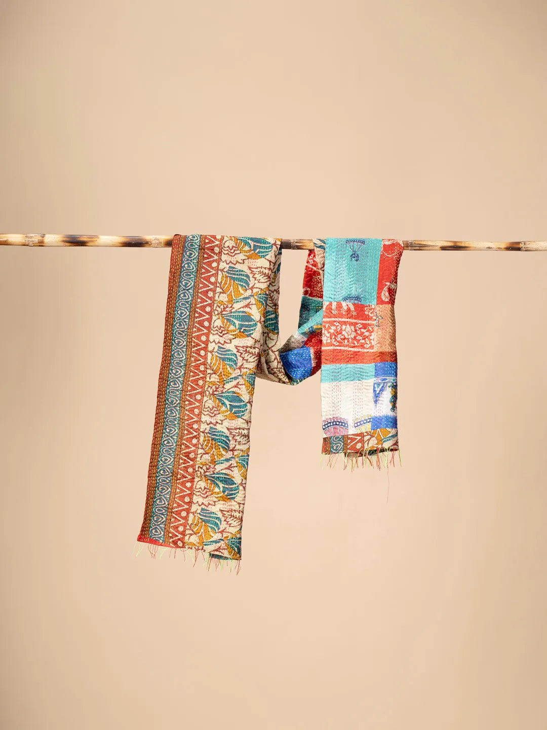 Multicoloured Reversible Patchwork Silk Stole - view 2