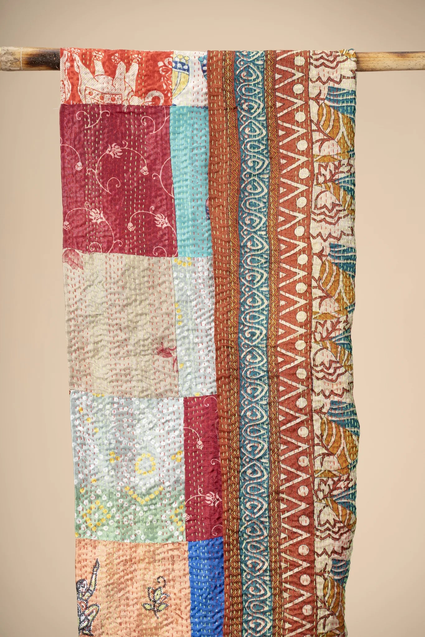 Multicoloured Reversible Patchwork Silk Stole - view 3
