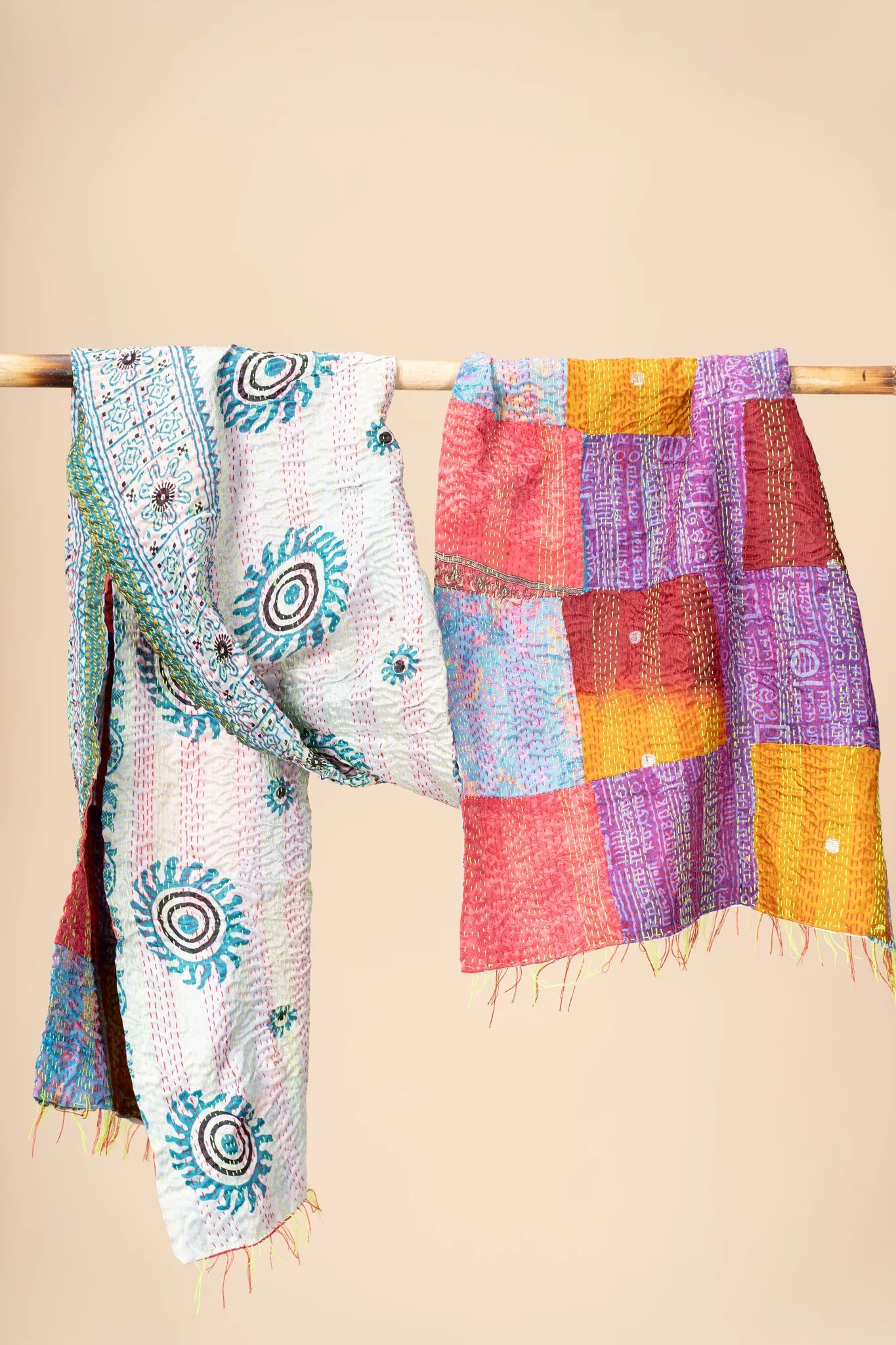 Multicoloured Reversible Patchwork Silk Stole
