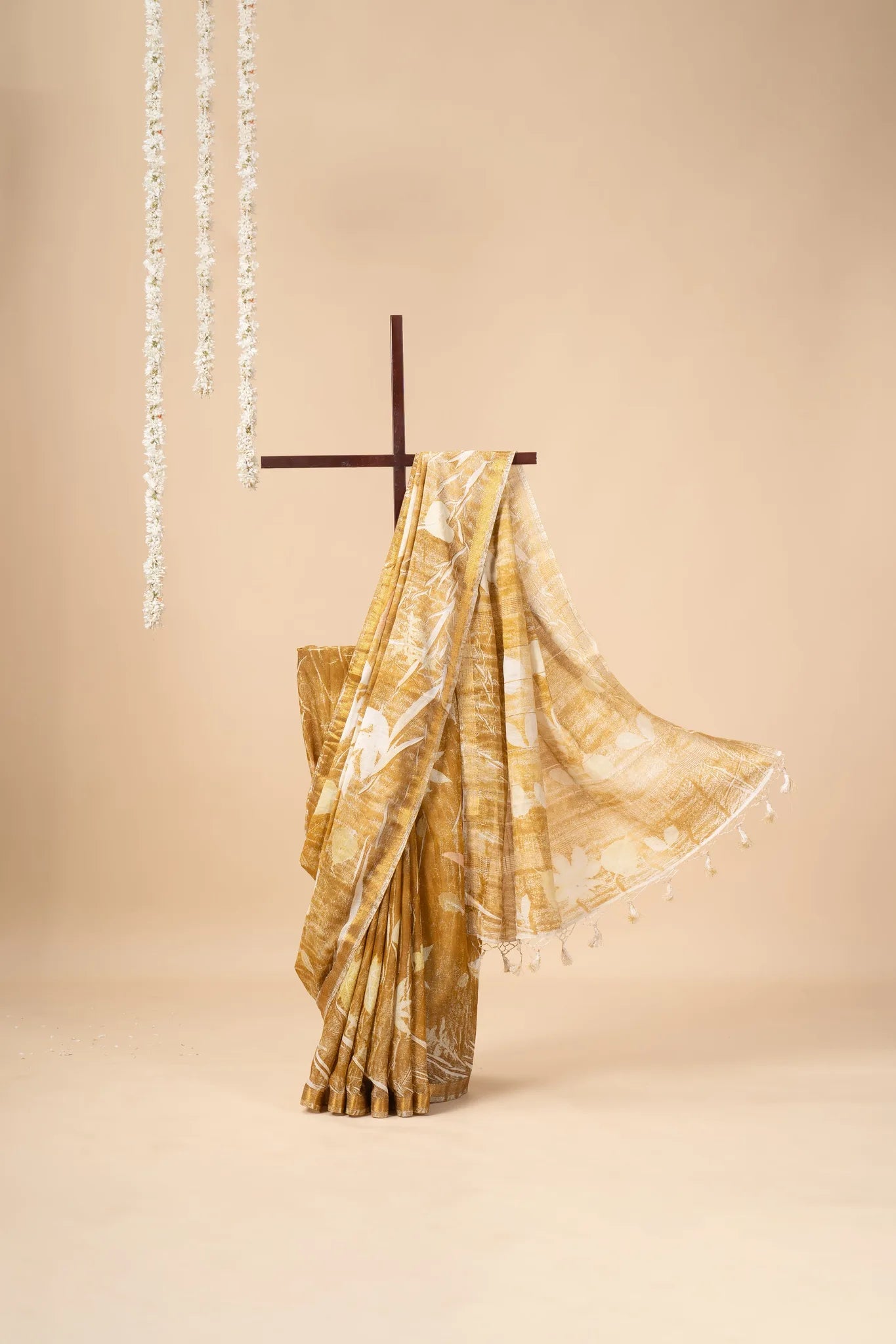 Mustard Gold Eco Print Chanderi Silk Saree - view 2