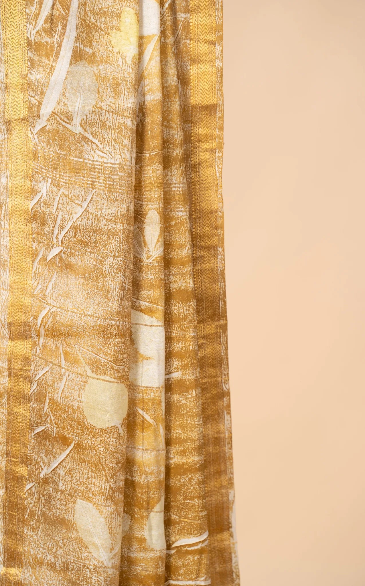 Mustard Gold Eco Print Chanderi Silk Saree - view 3