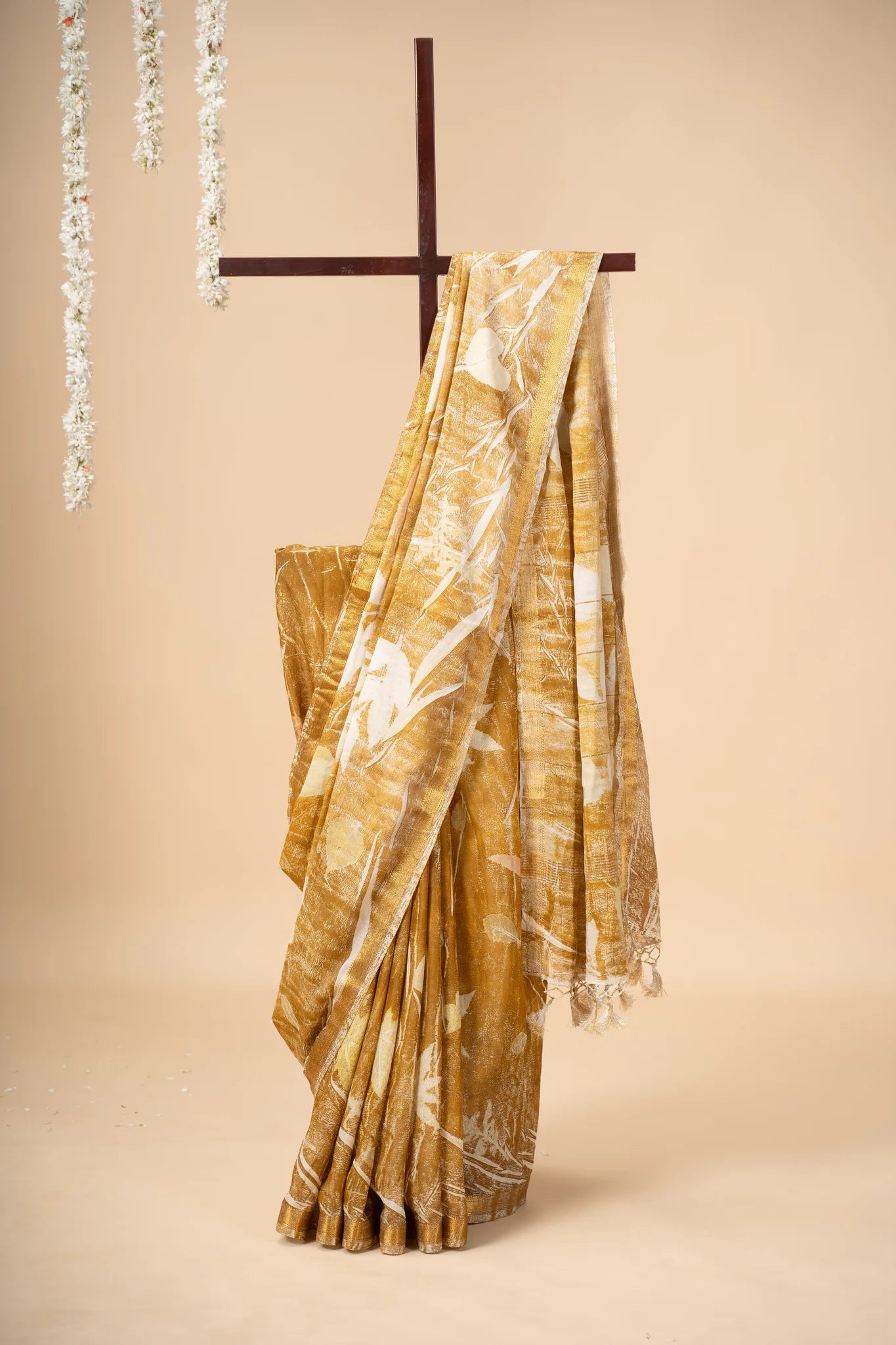 Mustard Gold Eco Print Chanderi Silk Saree