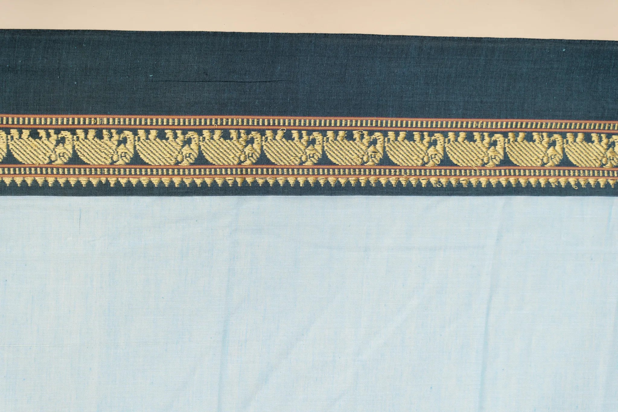 Sky Blue Narayanpet Handloom Cotton Saree with Elephant Border - view 4