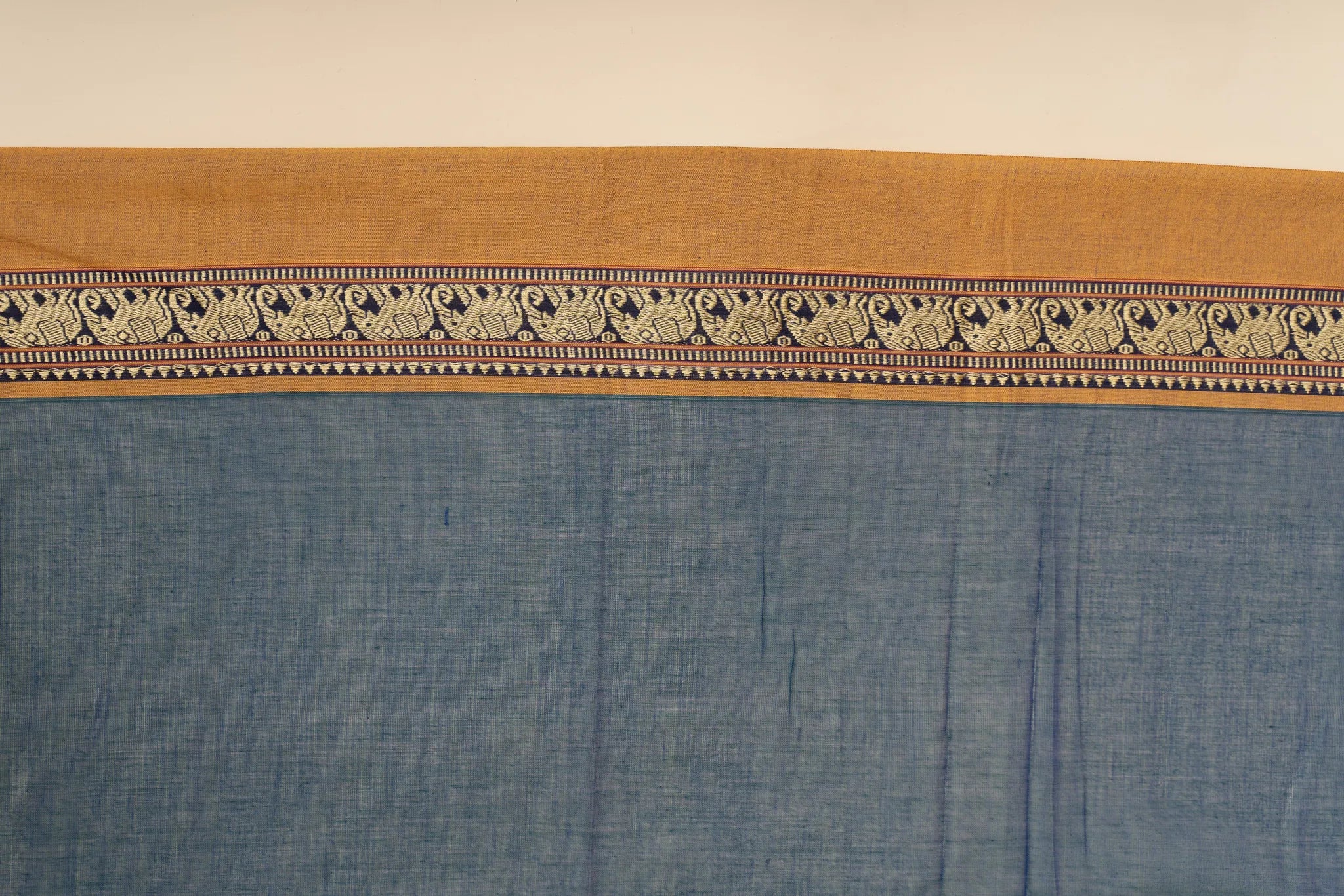 Blue Narayanpet Handloom Cotton Saree with Elephant Border - view 4