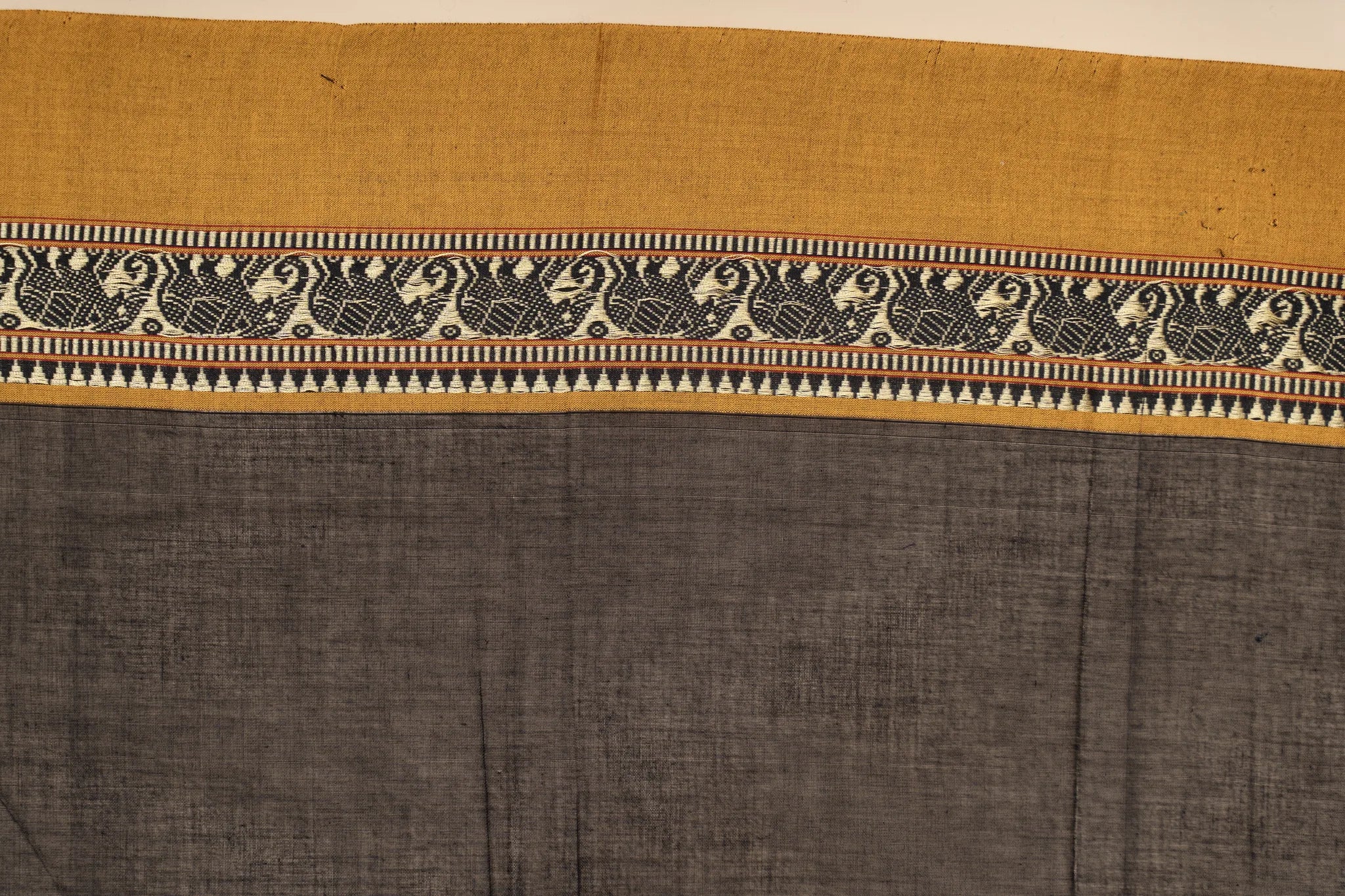 Black Narayanpet Handloom Cotton Saree with Elephant Border - view 4