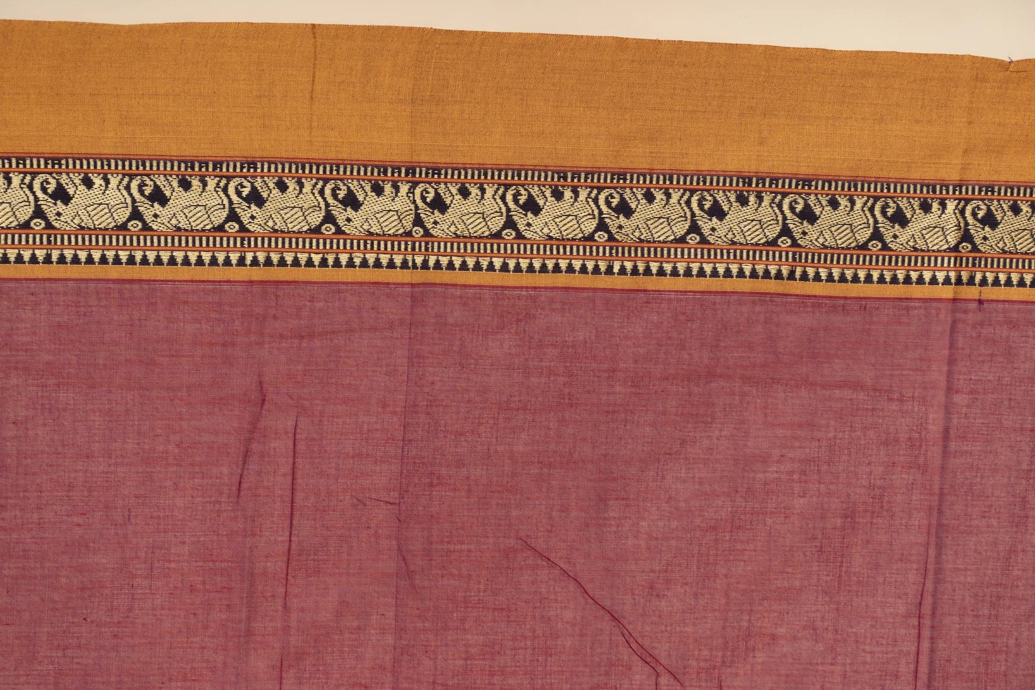 Red Narayanpet Handloom Cotton Saree with Elephant Border - view 4