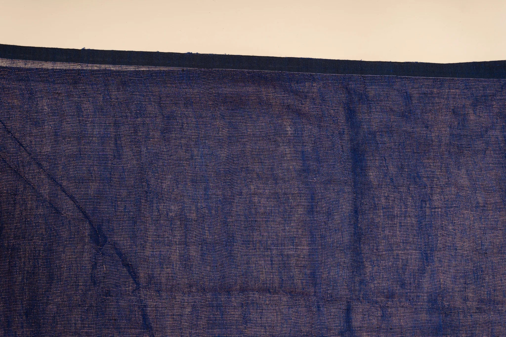 Navy Blue Linen Saree with Golden Zari Pallu - view 4