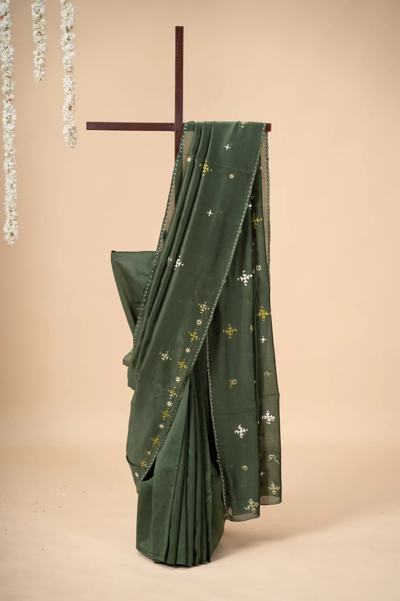 Olive Green Chanderi Silk Saree with Soof Embroidery