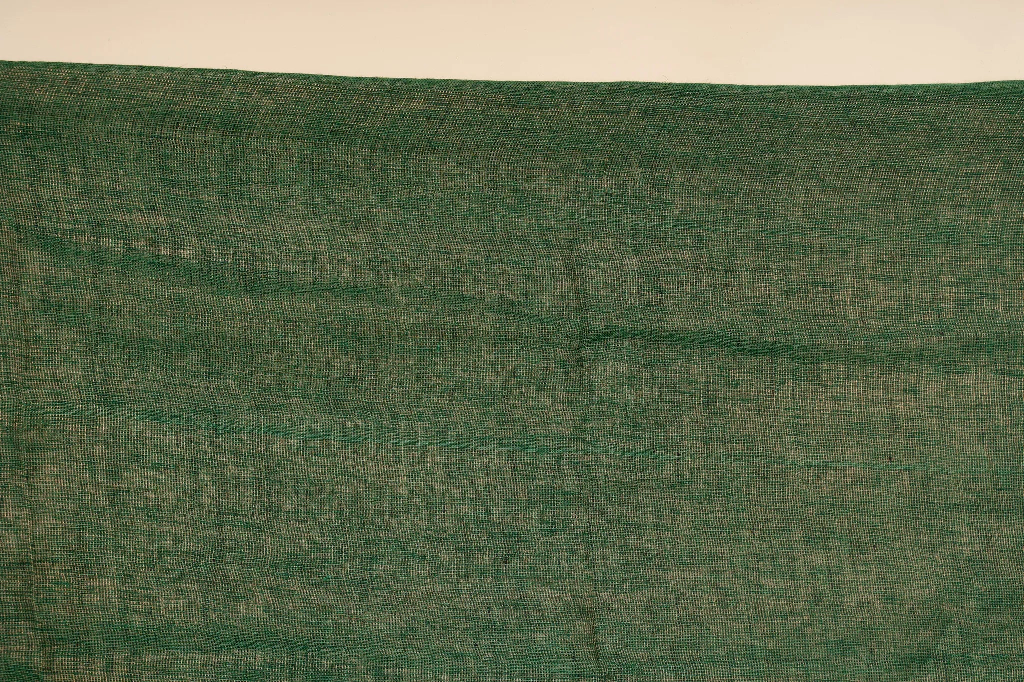 Olive Green Linen Saree with Golden Zari Pallu - view 4