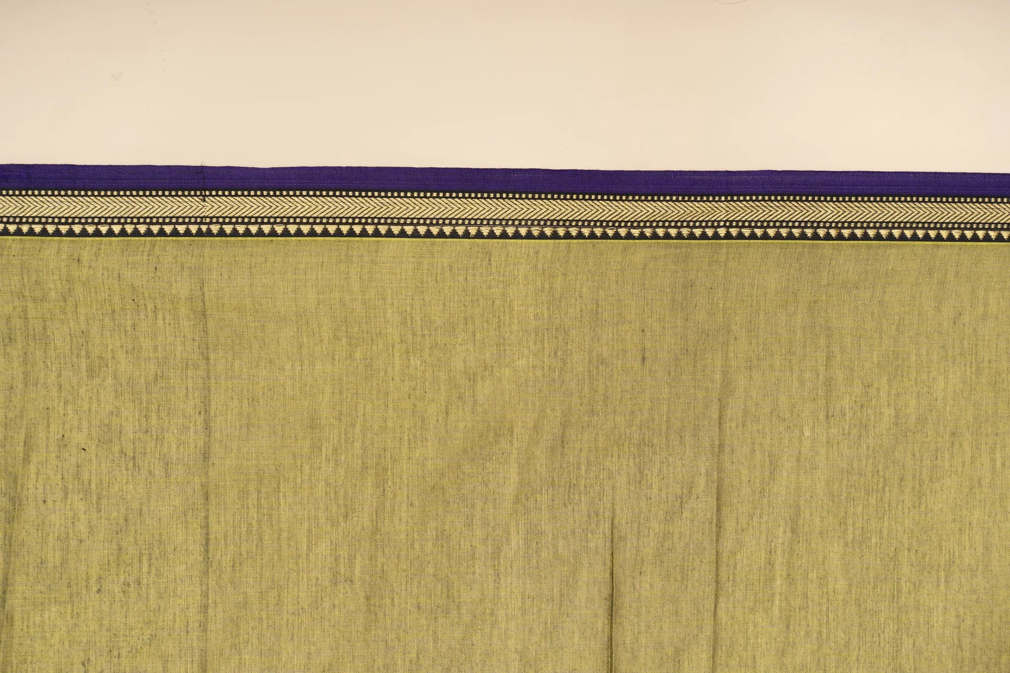 Olive Green Narayanpet Handloom Cotton Saree with Thin Border - view 4