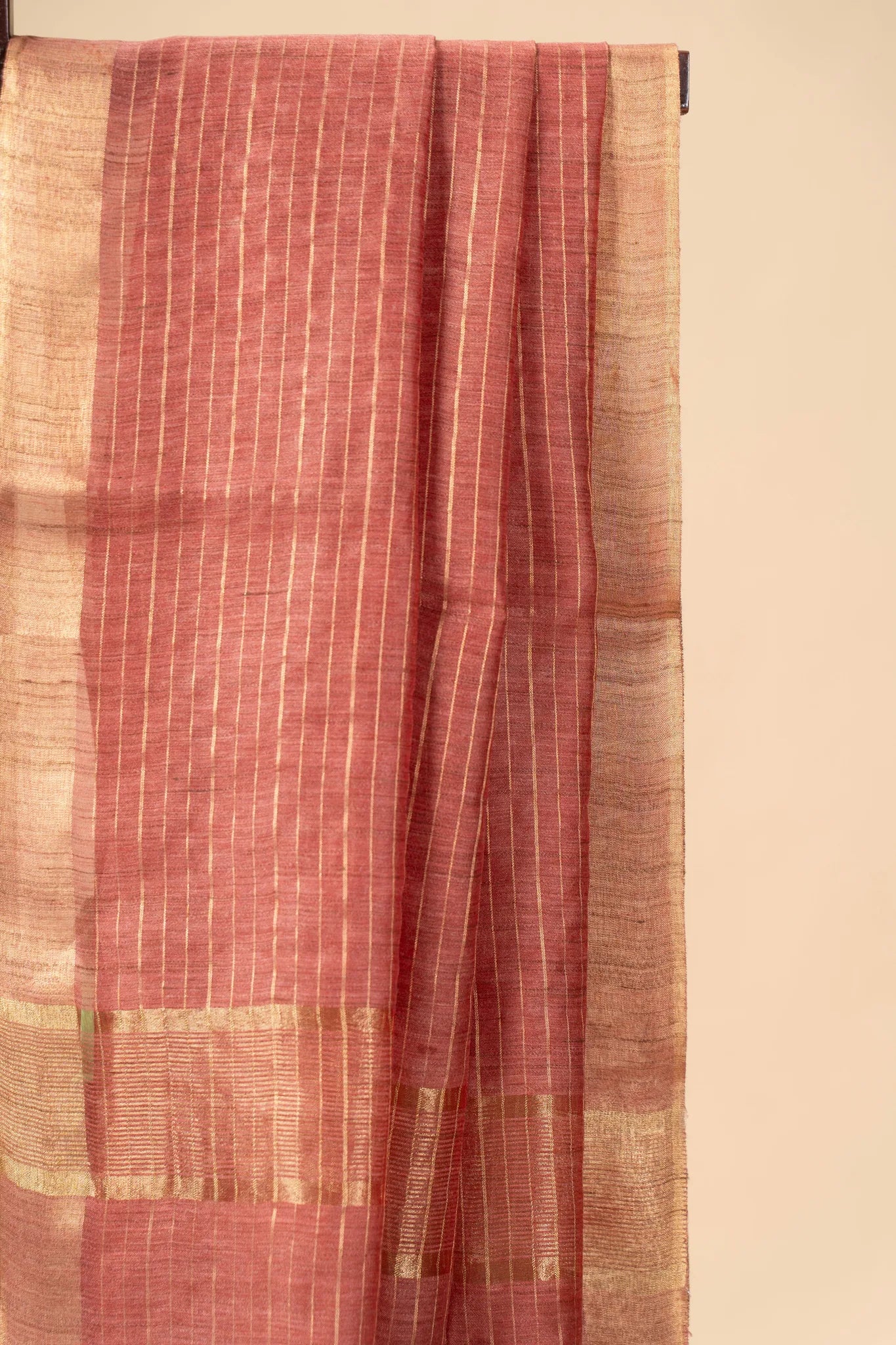 Orange Check Patterned Semi Tussar Silk Saree With Golden Zari - view 3