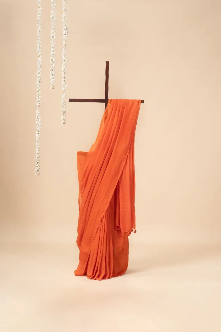 Orange Handloom Mul Cotton Saree