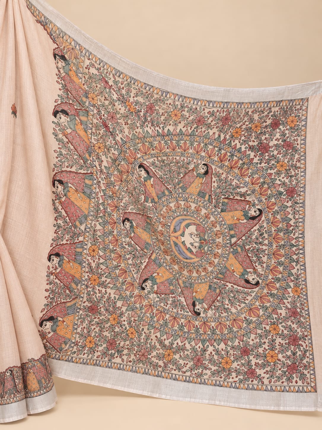 Lavender Handpainted Madhubani on Linen