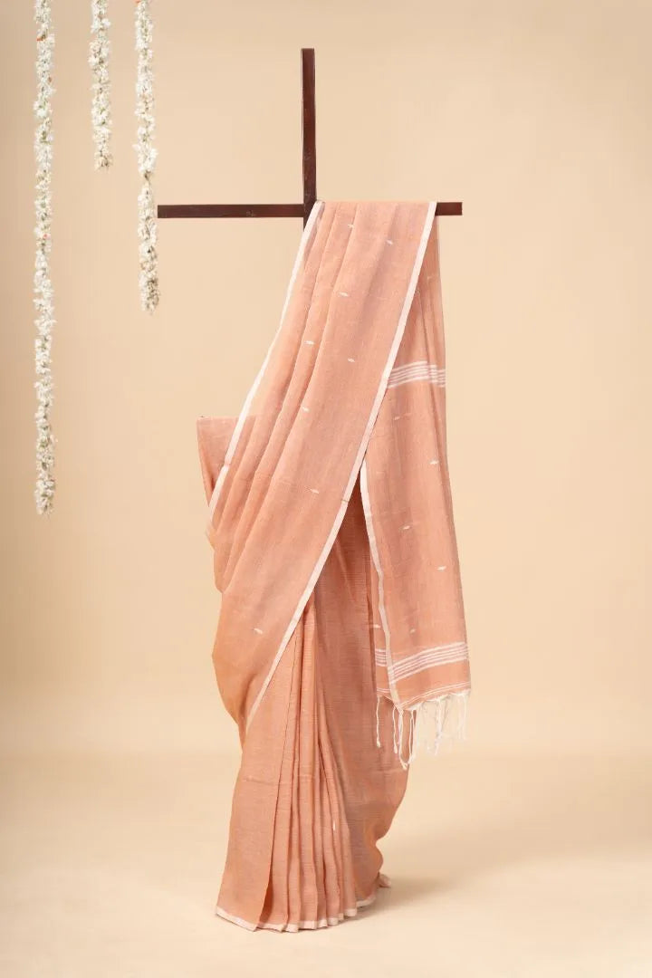 Peach Handwoven Bengal Cotton Saree - view 2