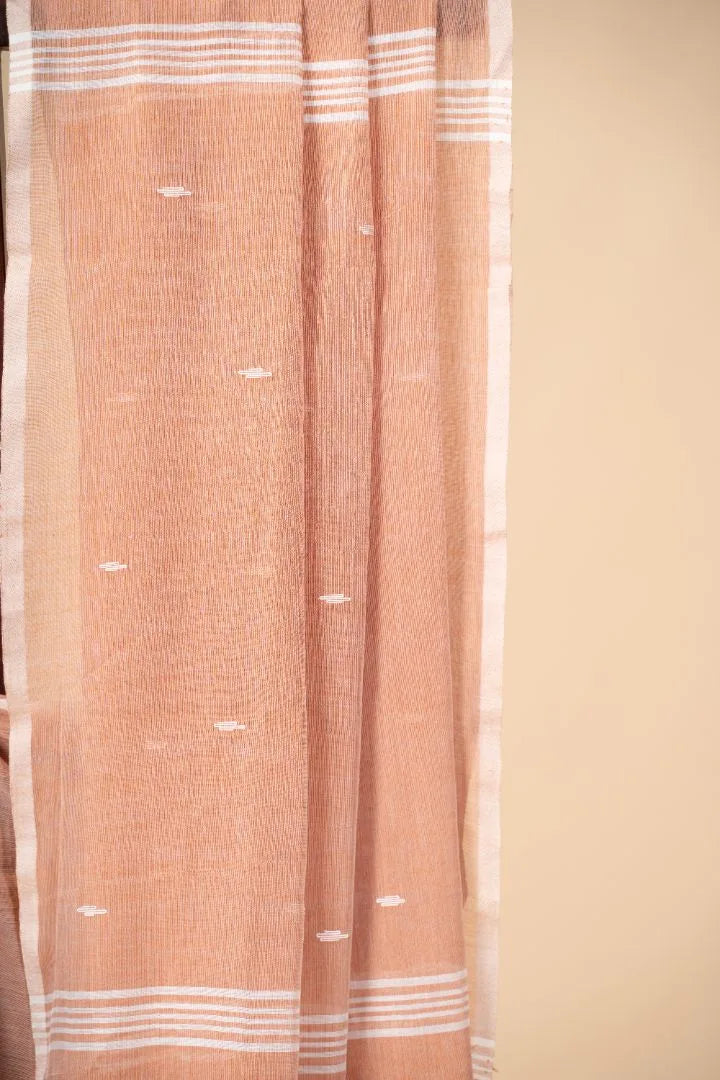 Peach Handwoven Bengal Cotton Saree - view 3