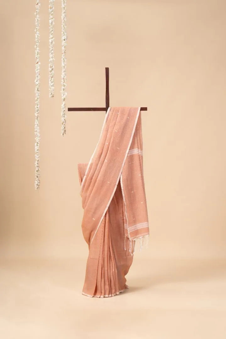 Peach Handwoven Bengal Cotton Saree