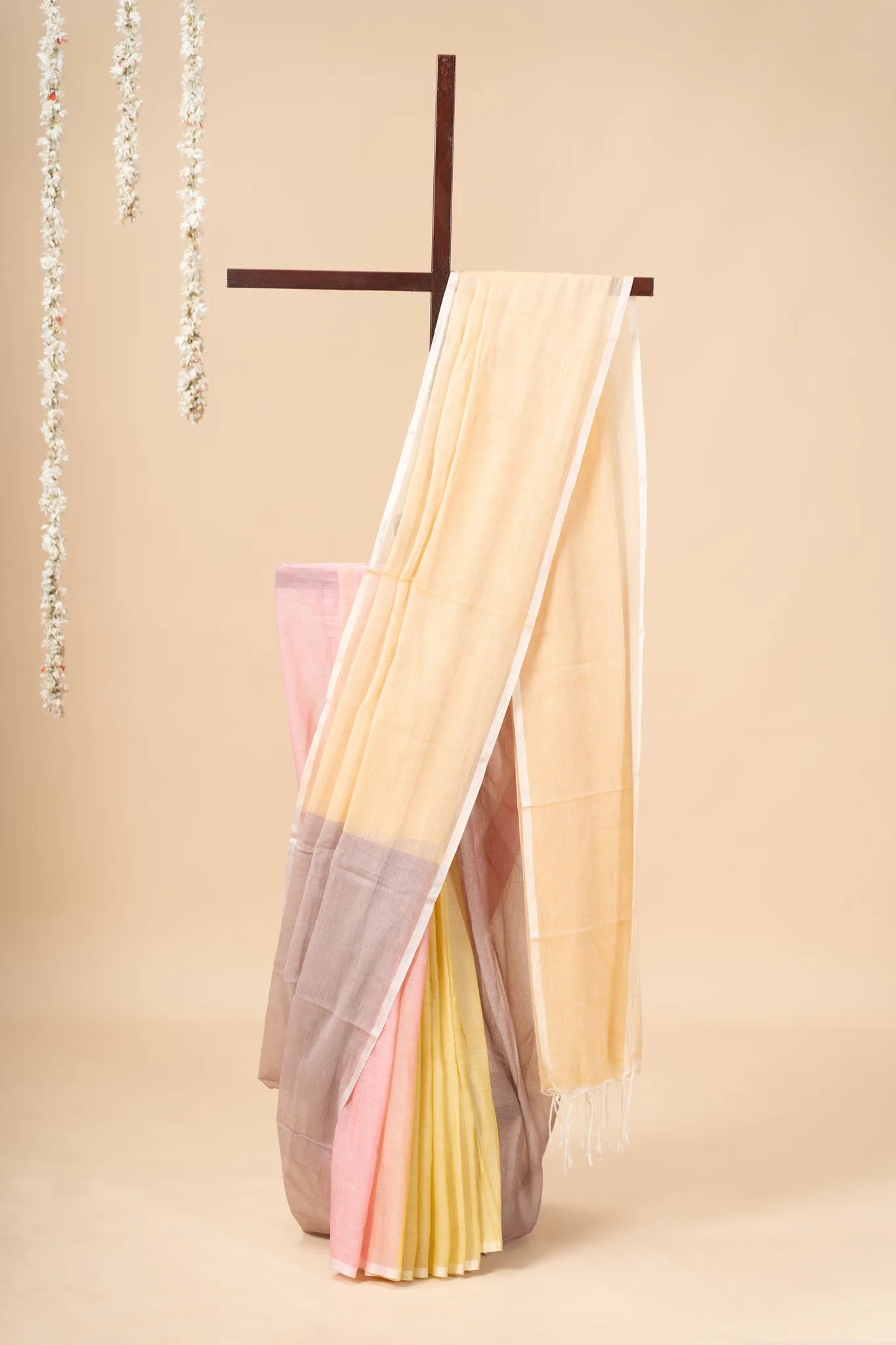 Pink & Blue Multi-Coloured Handloom Mul Cotton Saree