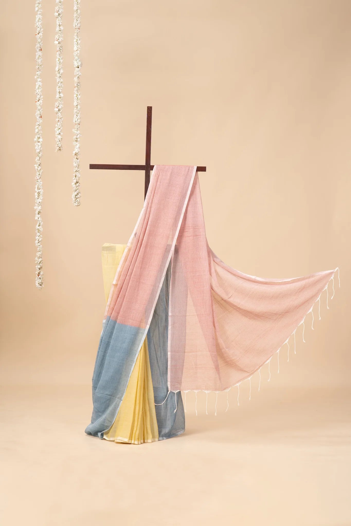 Pink, Blue & Yellow Multi-Coloured Handloom Mul Cotton Saree - view 2