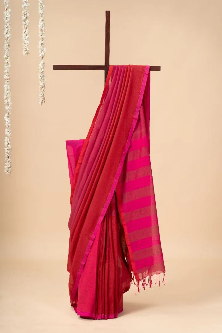 Pink Handloom Mul Cotton Saree - view 2