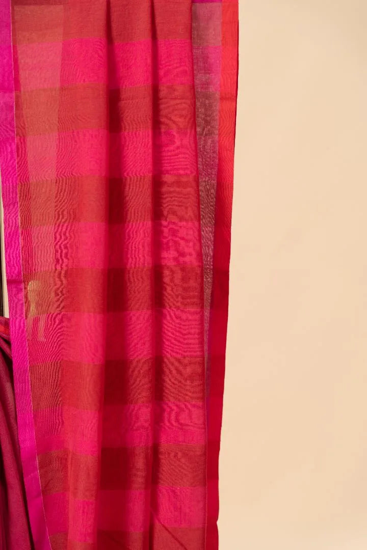 Pink Handloom Mul Cotton Saree - view 3