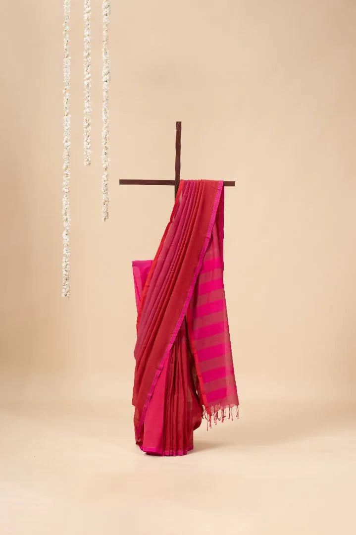 Pink Handloom Mul Cotton Saree