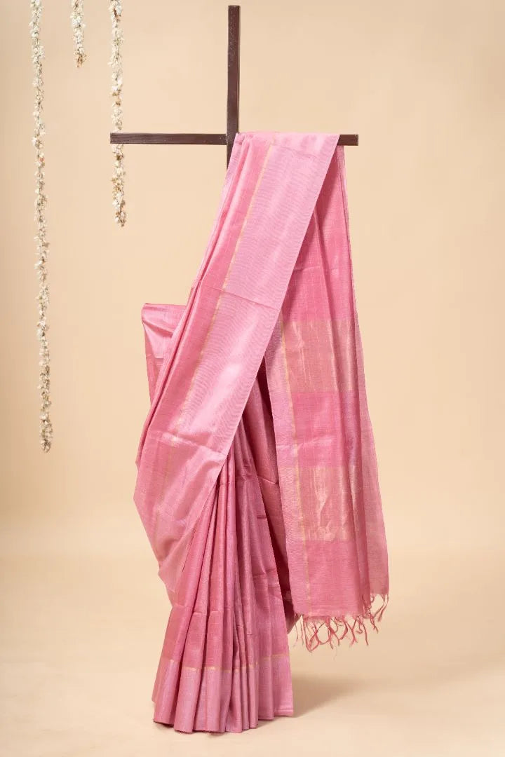 Pink Handloom Soft Tussar Silk Saree - view 2