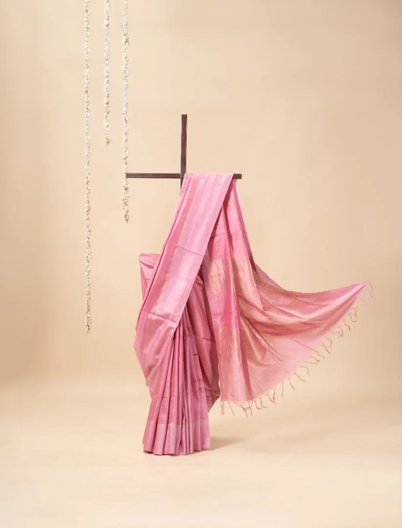 Pink Handloom Soft Tussar Silk Saree