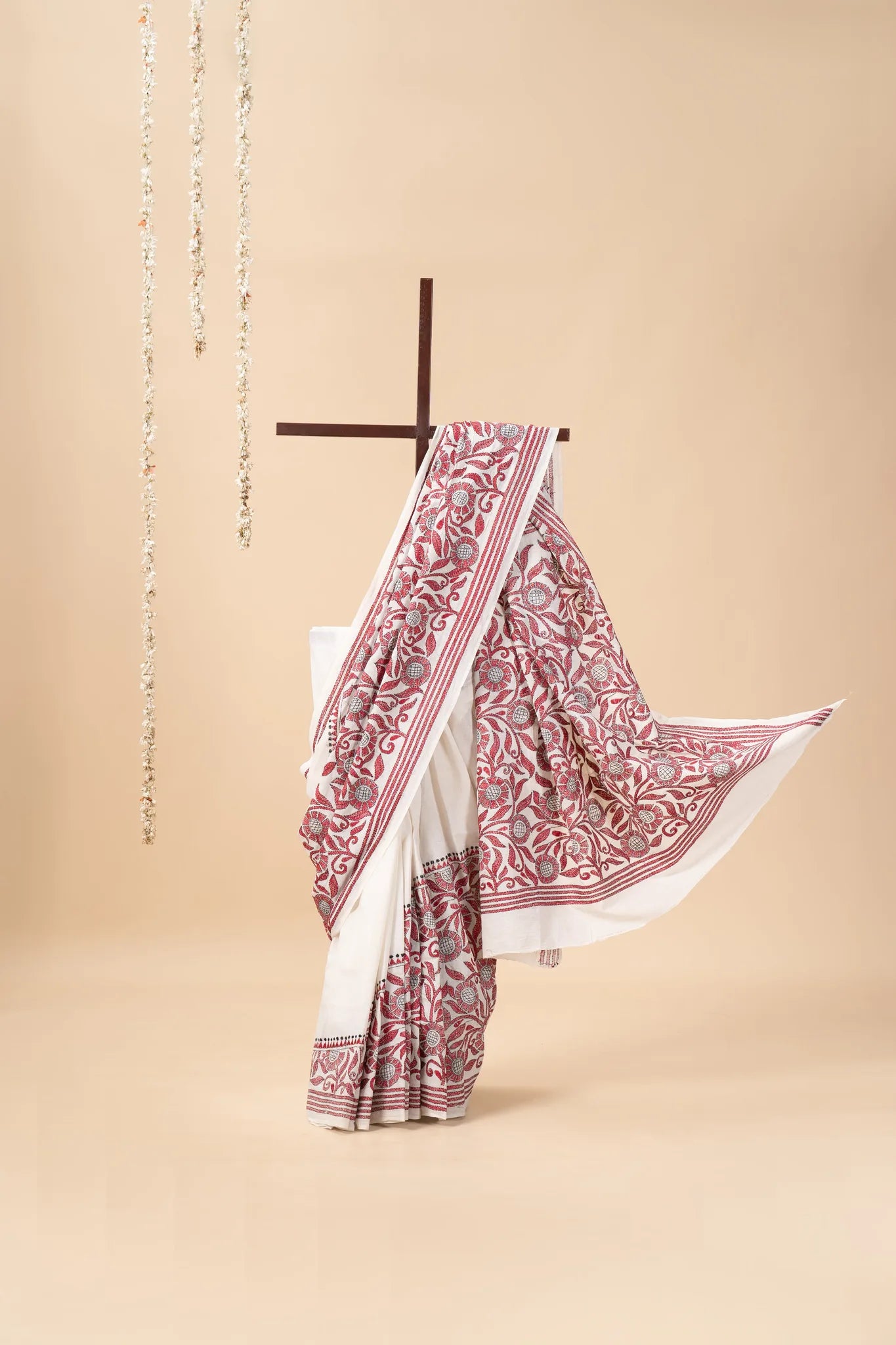 Pink Nakshi Kantha Handwoven Cotton Saree - view 2