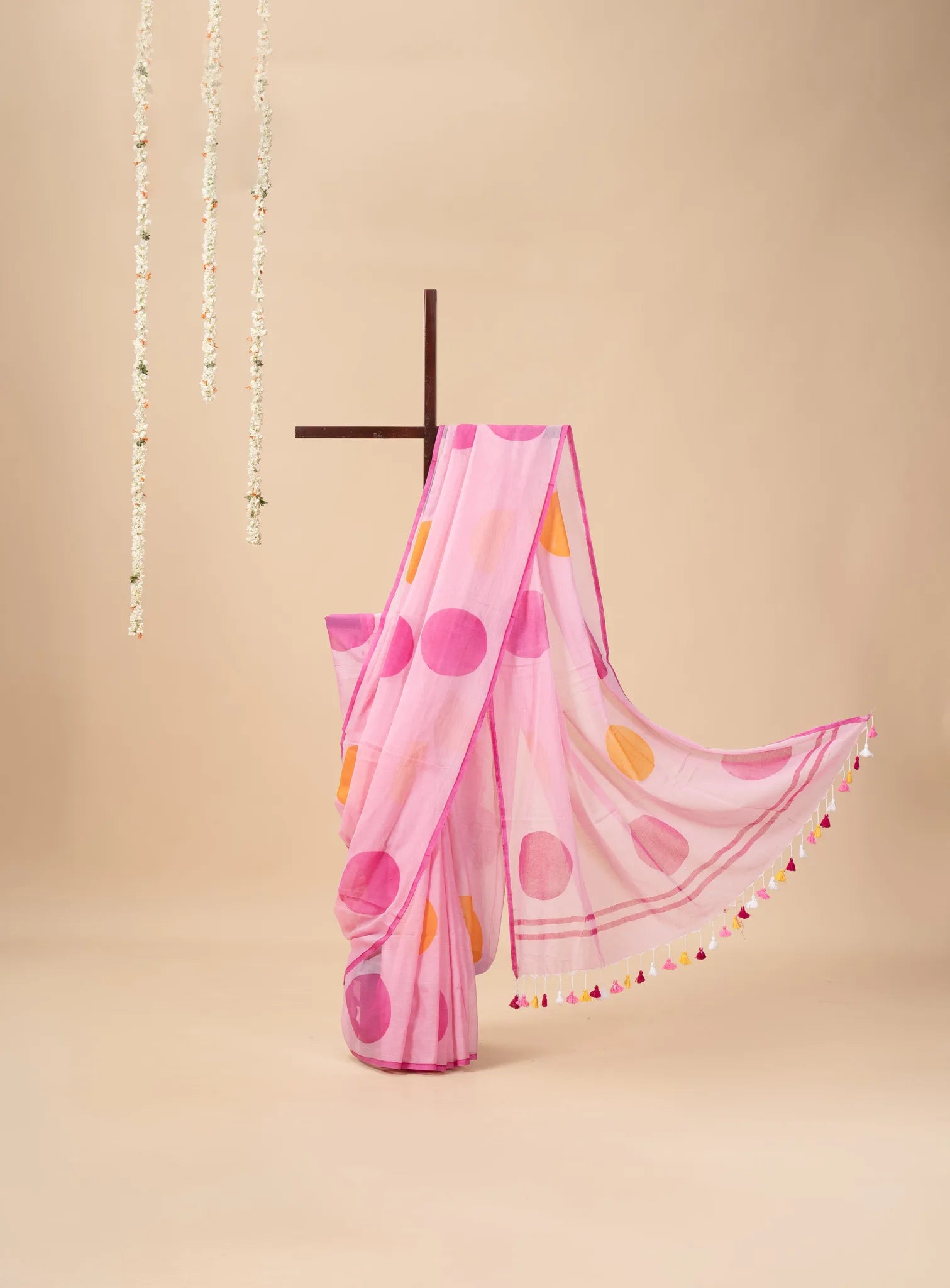 Pink Mul Cotton Saree with Polka Dots - view 2