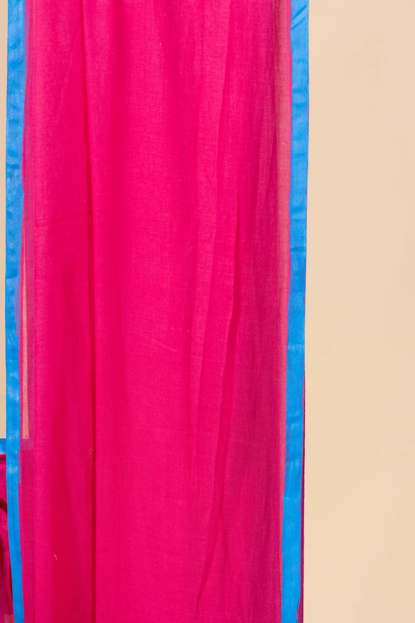 Pink Mul Cotton Saree with Blue Pom Pom - view 3