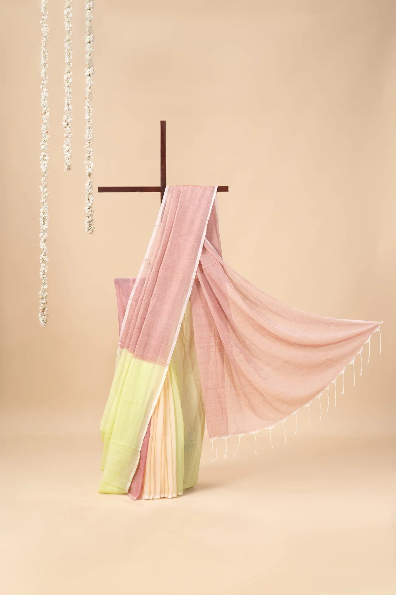 Pink & Yellow Multi-Coloured Handloom Mul Cotton Saree - view 2