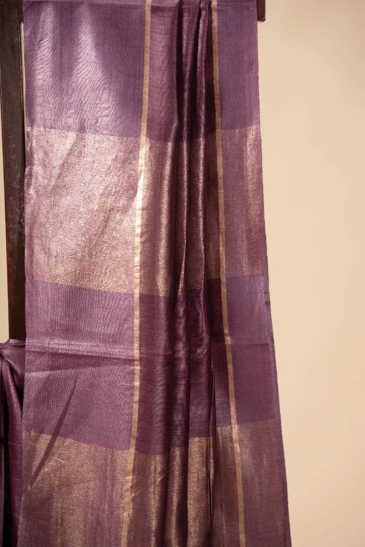 Plum Handloom Soft Tussar Silk Saree - view 3