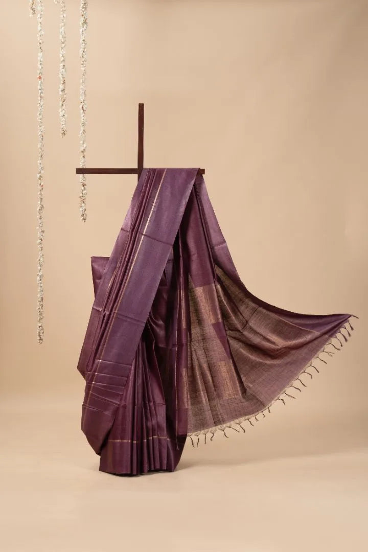 Plum Handloom Soft Tussar Silk Saree
