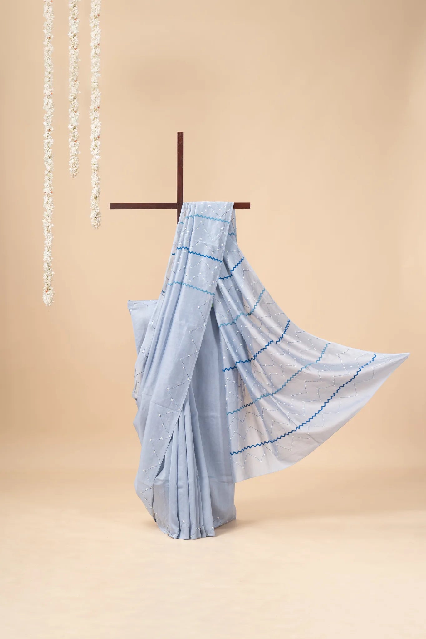 Blue Chanderi Silk Saree with Soof Embroidery - view 2