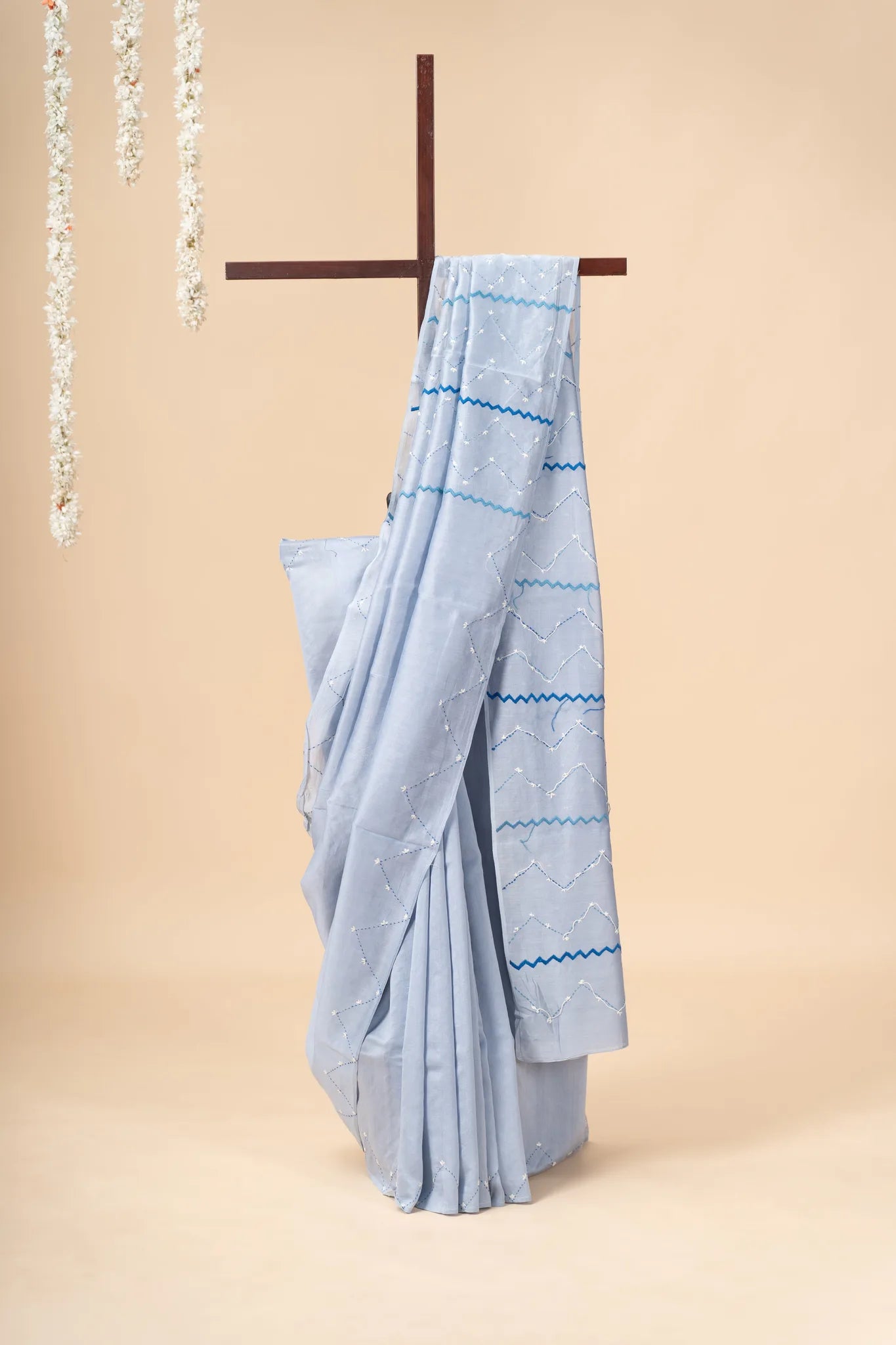 Blue Chanderi Silk Saree with Soof Embroidery