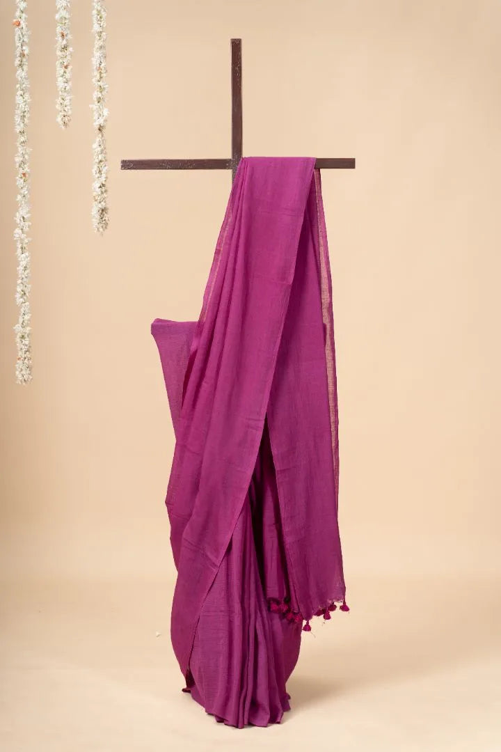 Purple Handloom Mul Cotton Saree - view 2