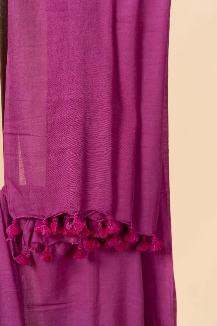Purple Handloom Mul Cotton Saree - view 3