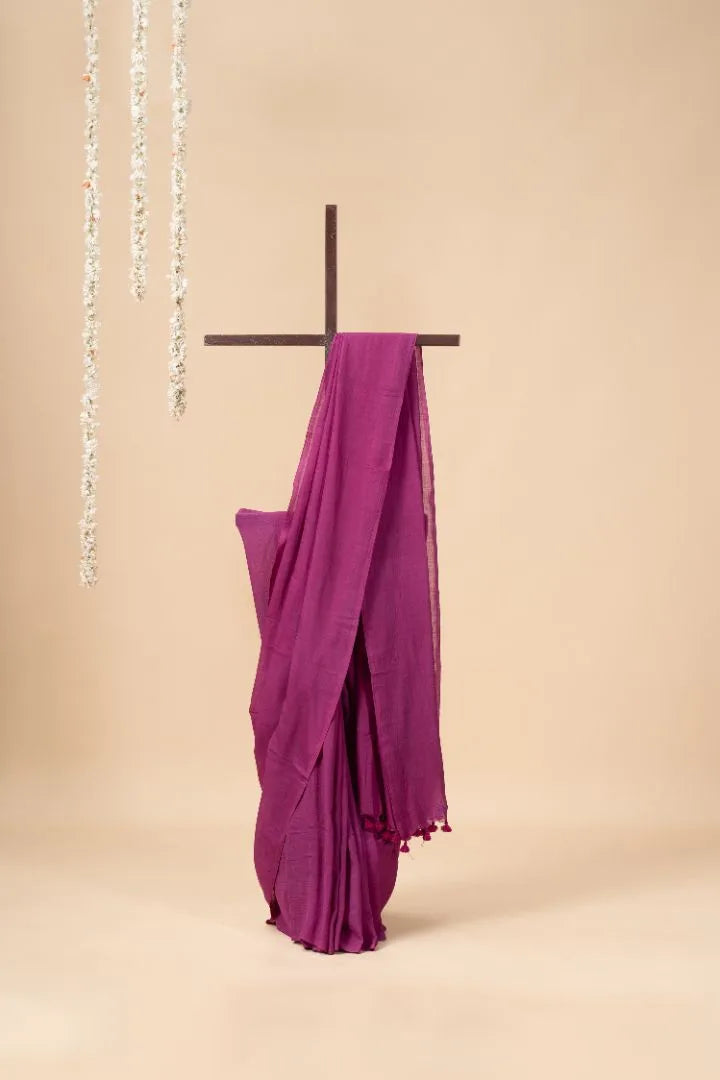 Purple Handloom Mul Cotton Saree