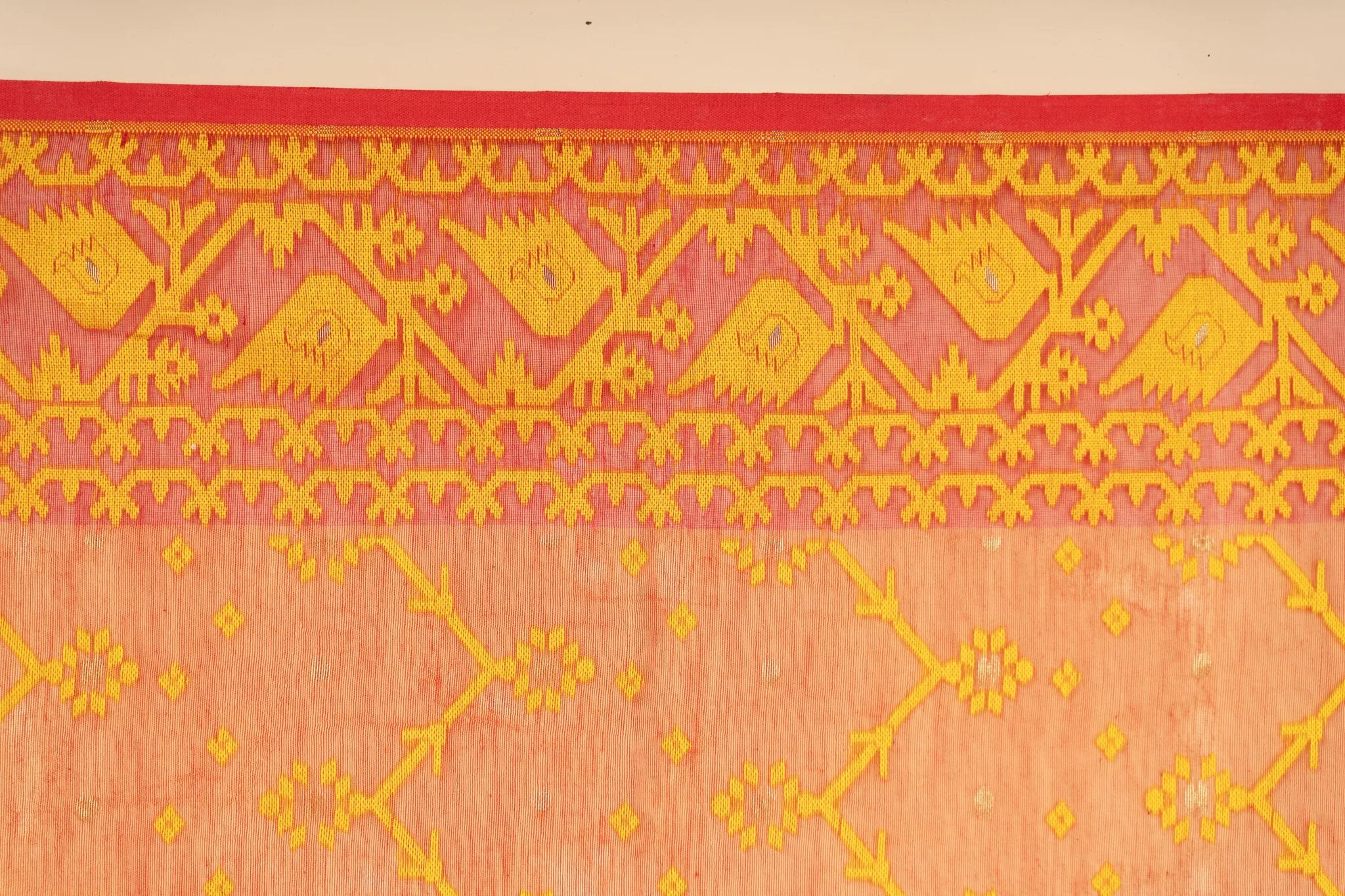 Red and Orange Dhakai Jamdani Saree - view 4