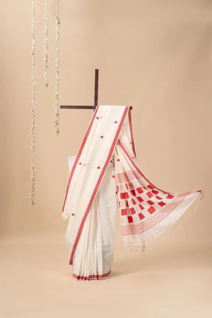 Red Checked Handwoven Bengal Cotton Saree