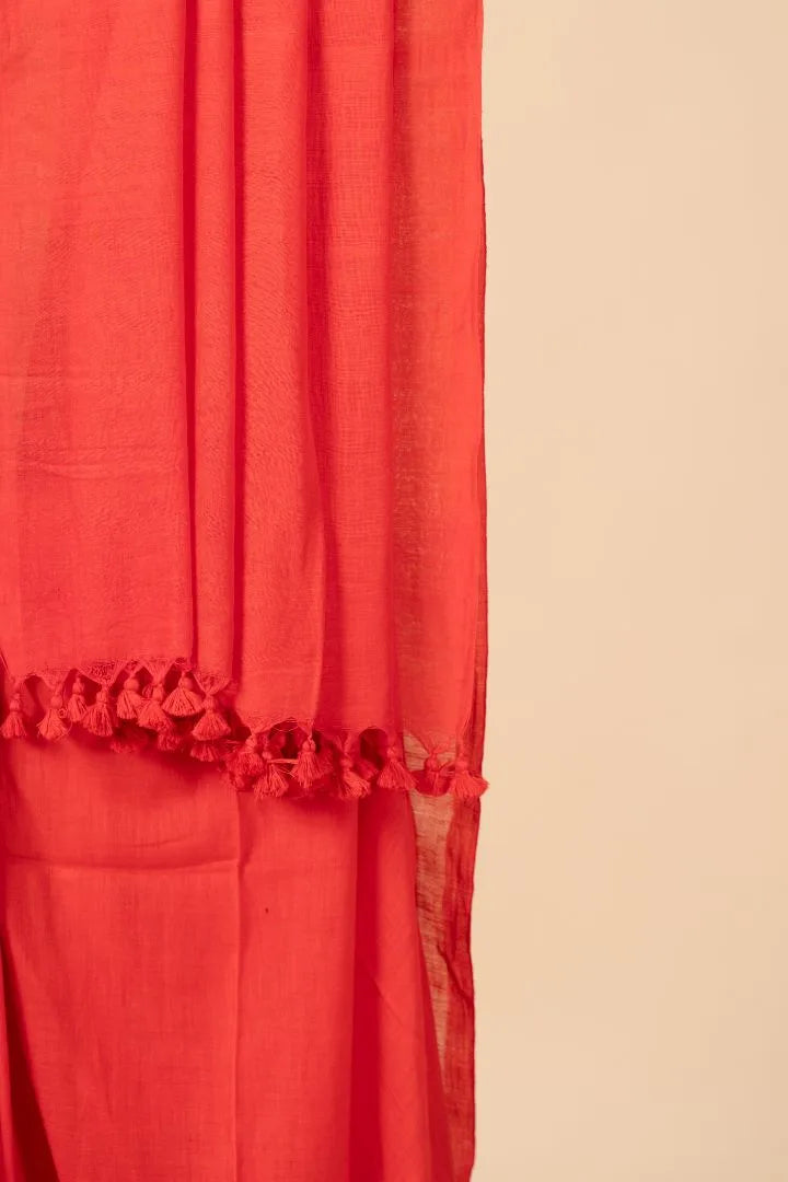 Red Handloom Mul Cotton Saree - view 3