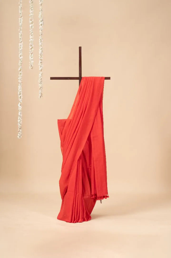 Red Handloom Mul Cotton Saree