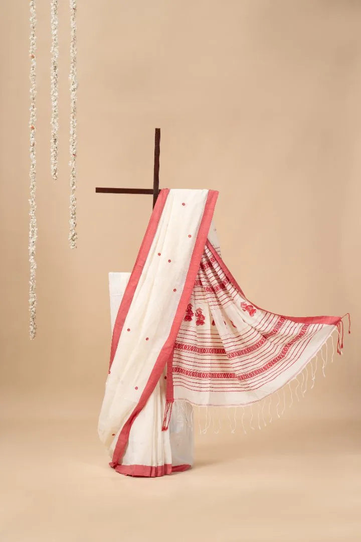 Red Striped Handwoven Bengal Cotton Saree