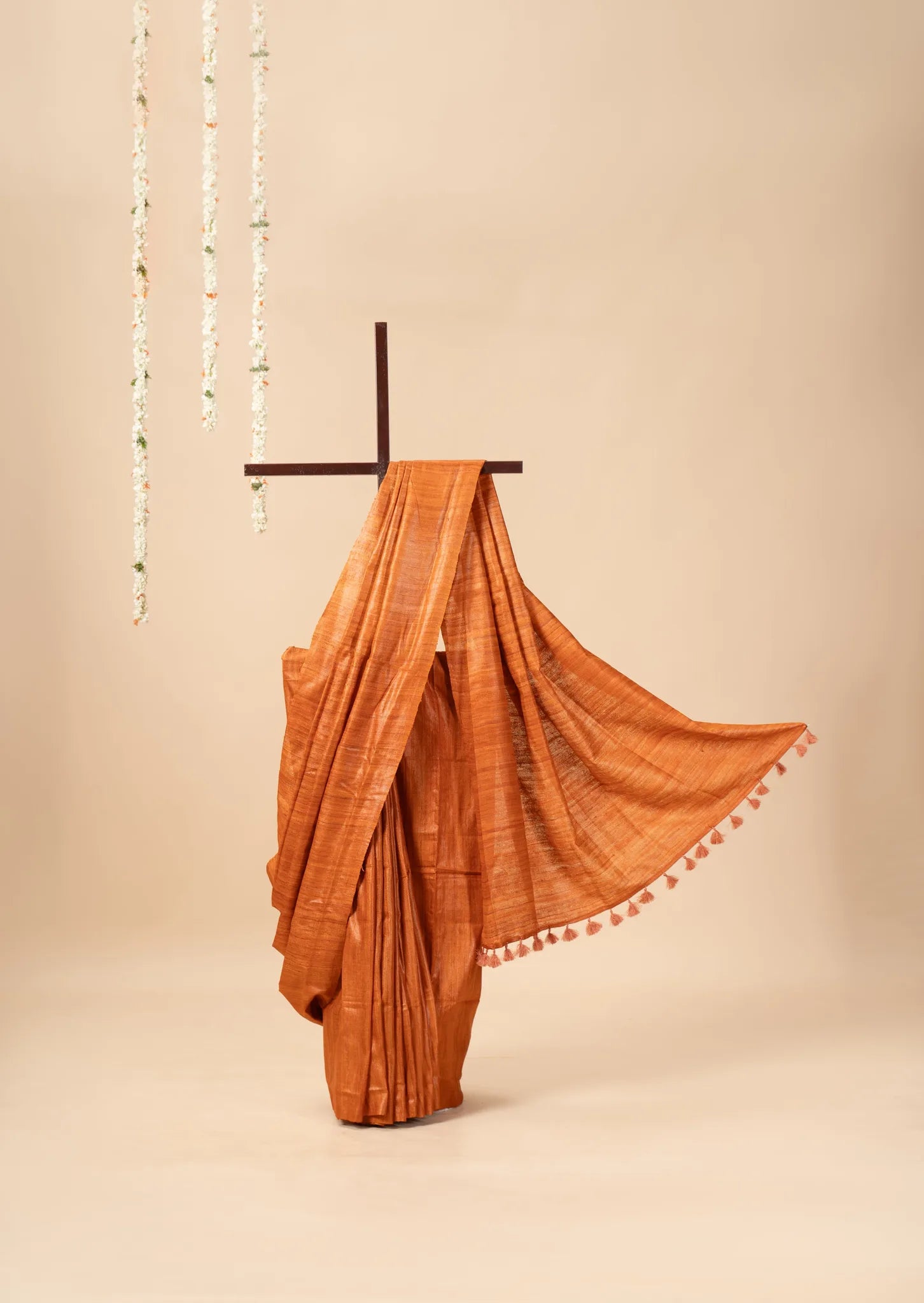 Rust Orange Handwoven Gicha Tussar Silk Saree - view 2