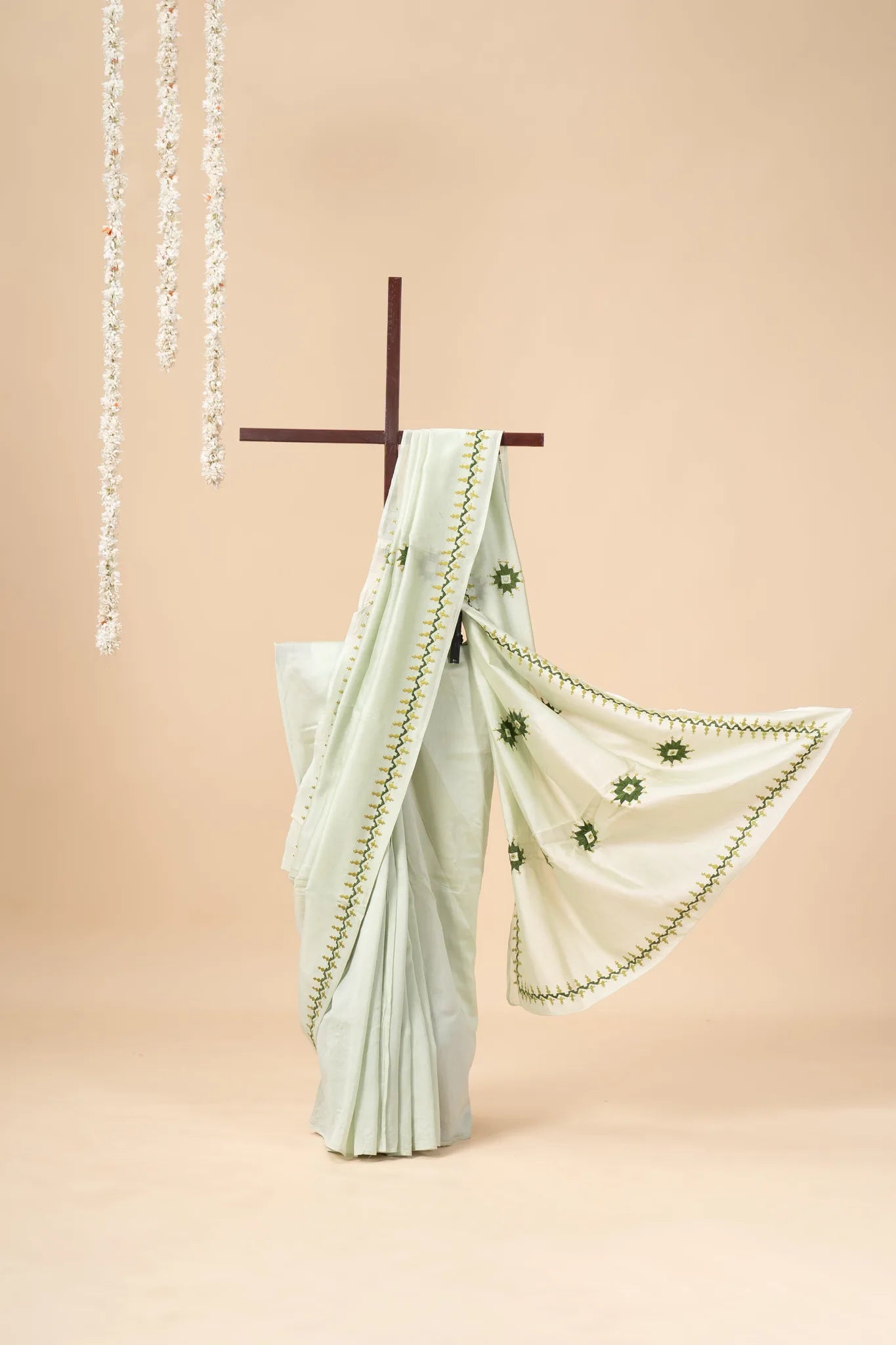 Sage Green Chanderi Silk Saree with Soof Embroidery - view 2