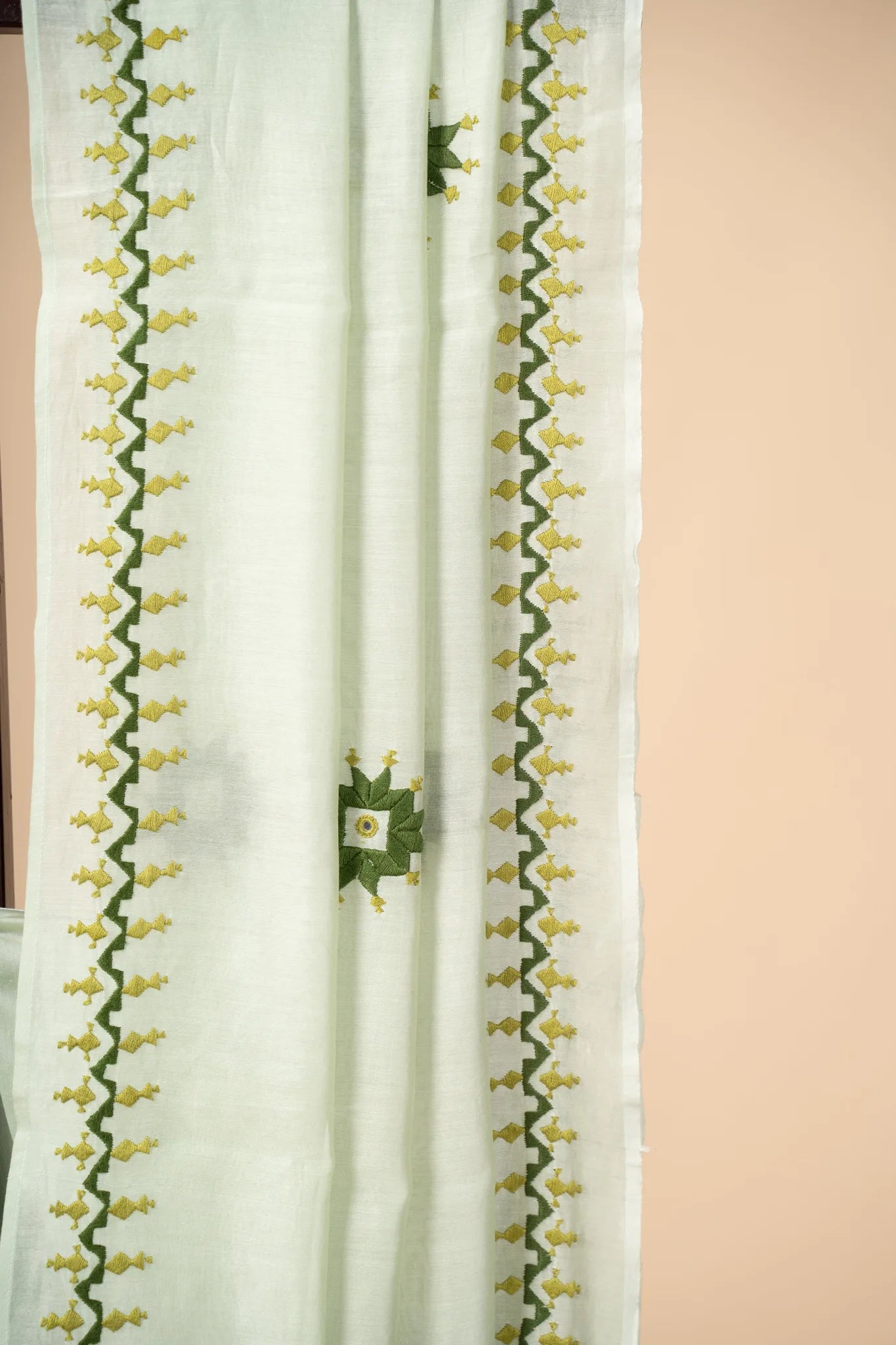 Sage Green Chanderi Silk Saree with Soof Embroidery - view 3