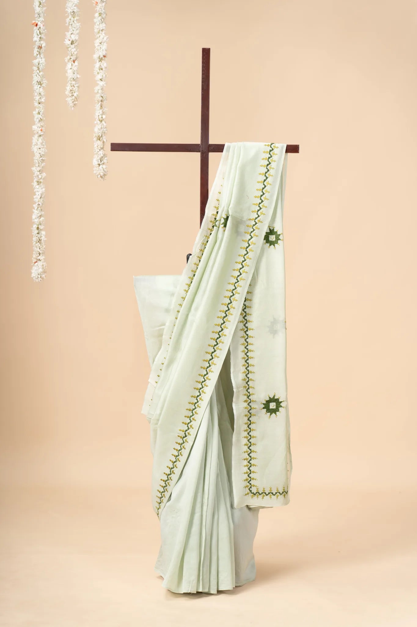 Sage Green Chanderi Silk Saree with Soof Embroidery