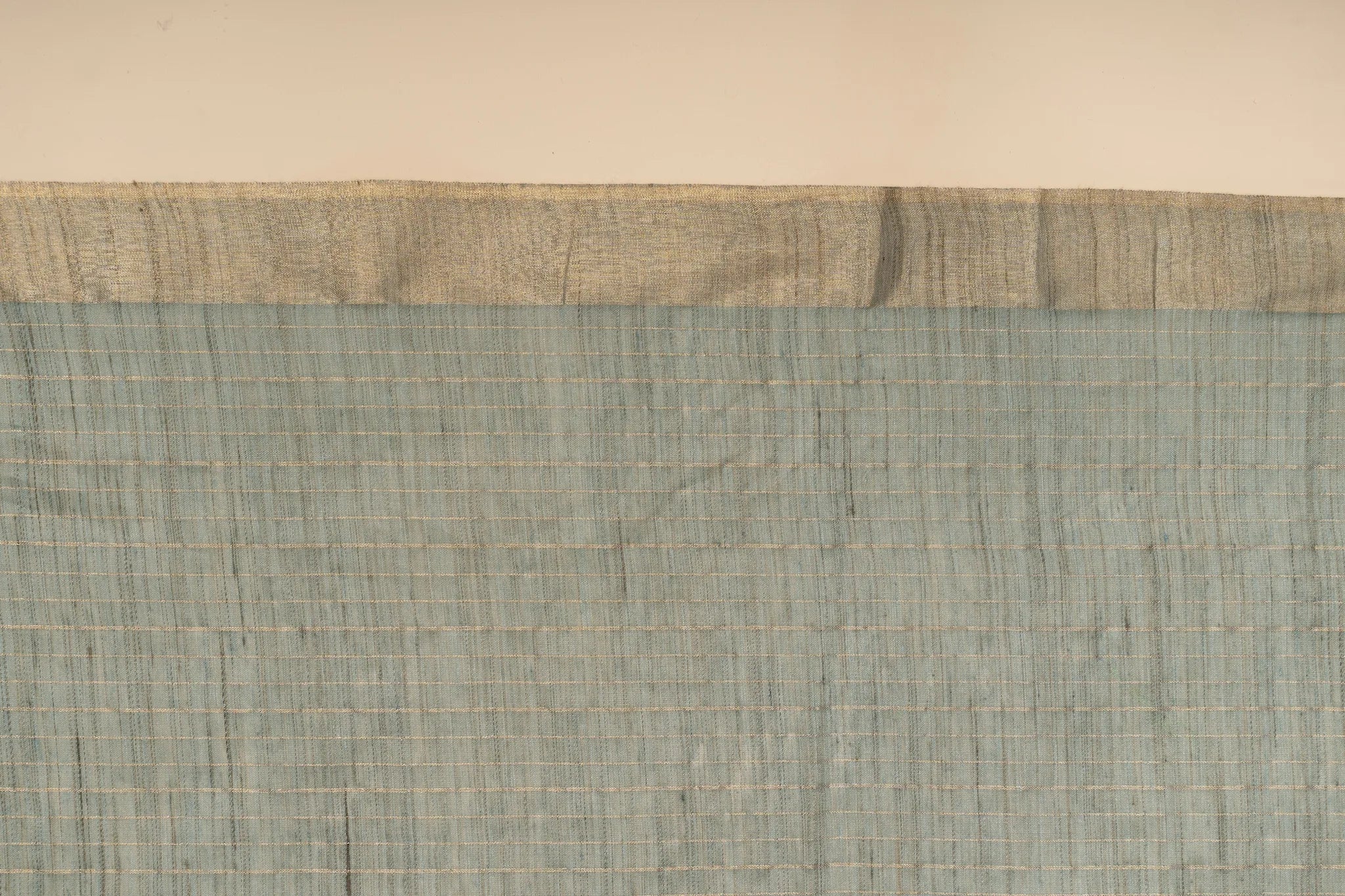 Sage Green Check Patterned Semi Tussar Silk Saree With Golden Zari - view 4